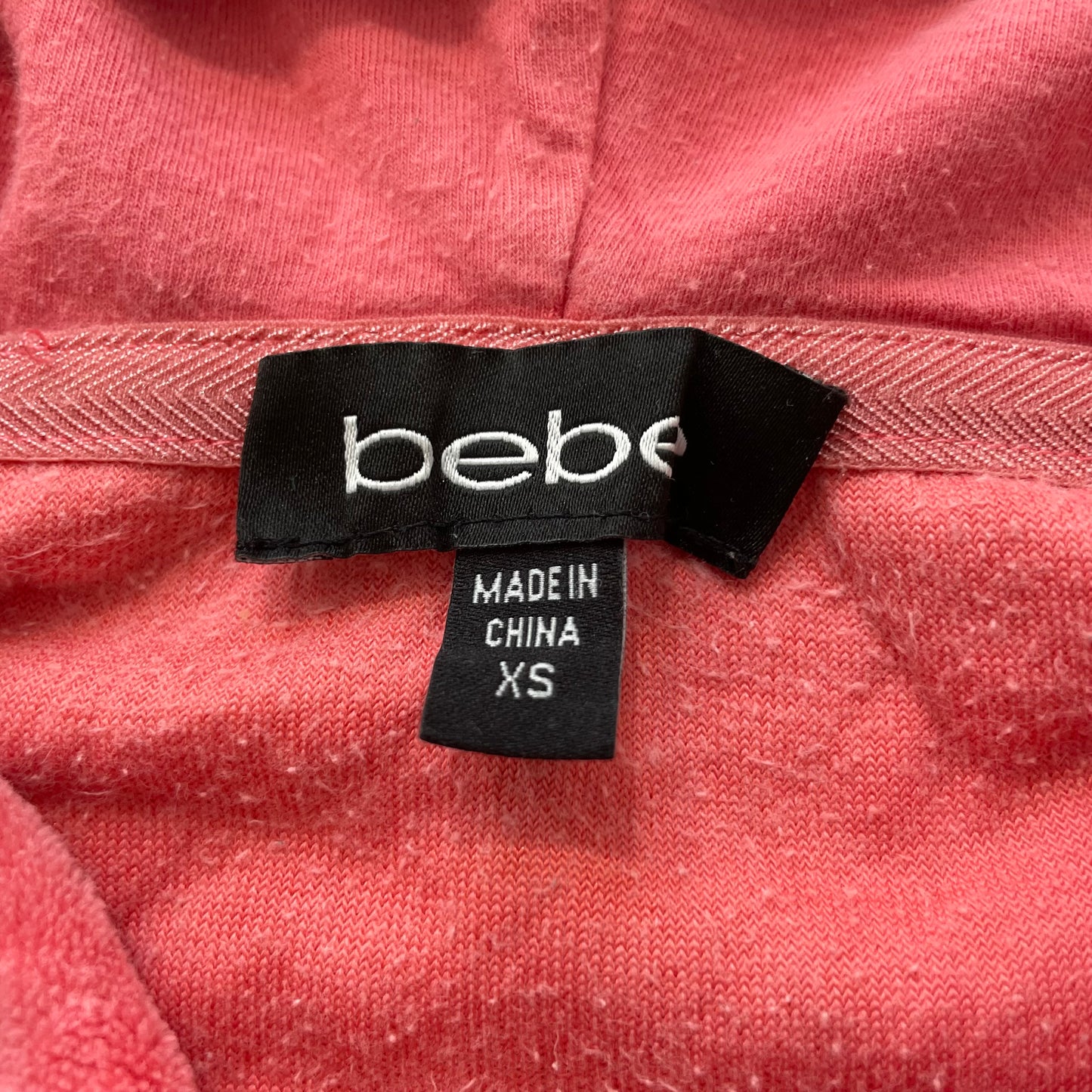 Bebe Women's Coral Pink Velour Zip-Up Hoodie Loungewear Rhinestone Logo Size XS