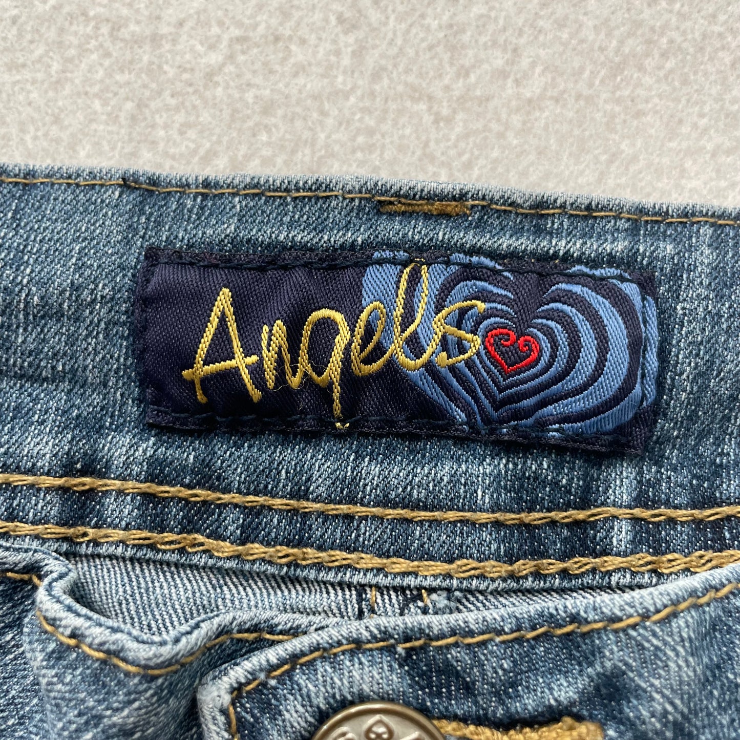 Angels Women's Blue Flared Leg Bootcut Jeans Back Flap Pockets Classic Size W32