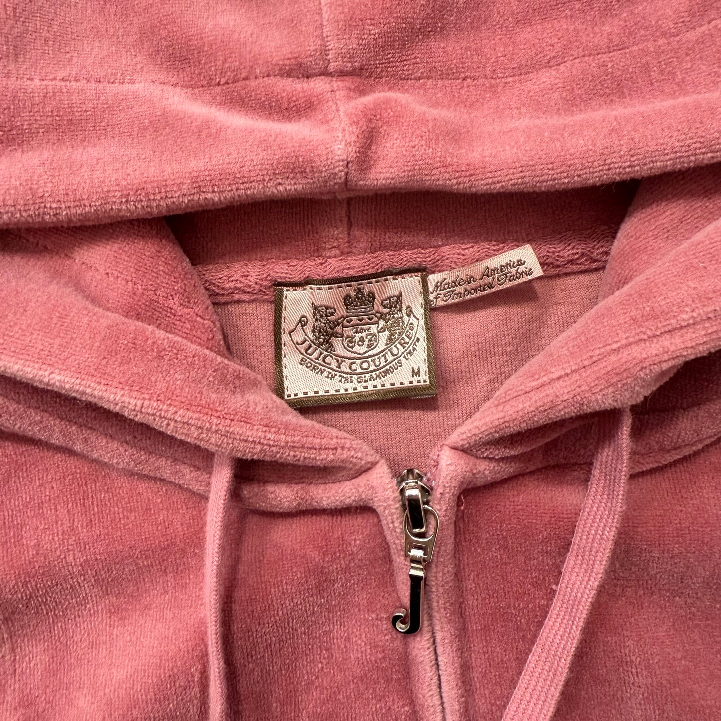 Juicy Couture Women's Terracotta Pink Velour Zip-Up Hoodie Crown Logo Size M