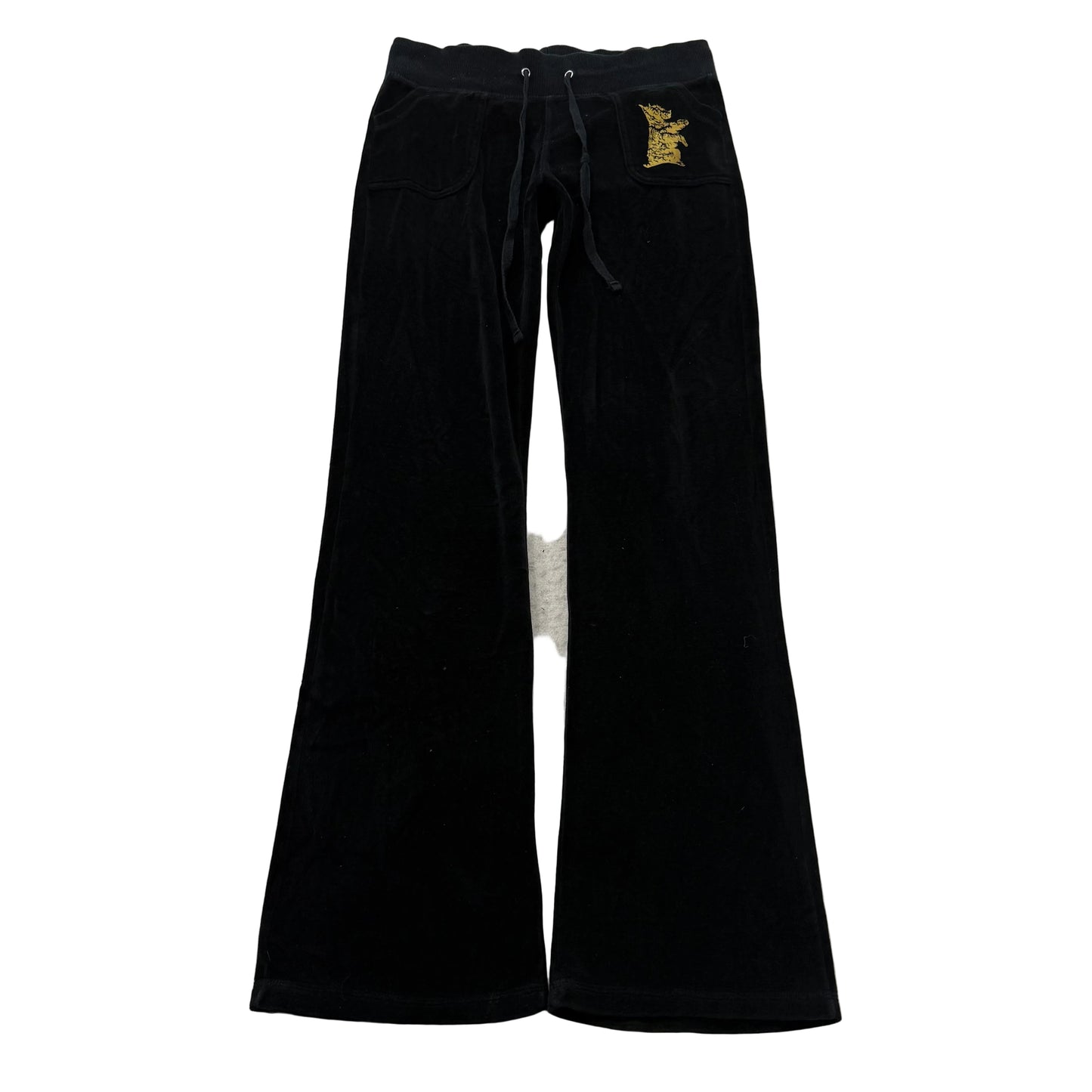 Vintage Juicy Couture Women's Black Velour Flared Track Pants Drawstring Size S
