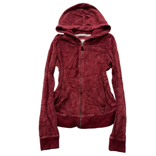 Hollister Women's Burgundy Velour Zip Up Slim Fit Hoodie Loungewear Logo Size M