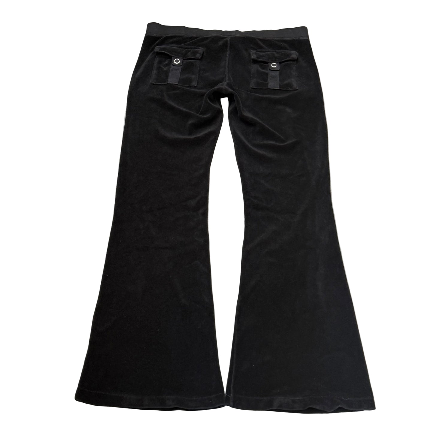 Vintage Juicy Couture Women's Black Terry Cloth Flared Track Pant Pockets Size S