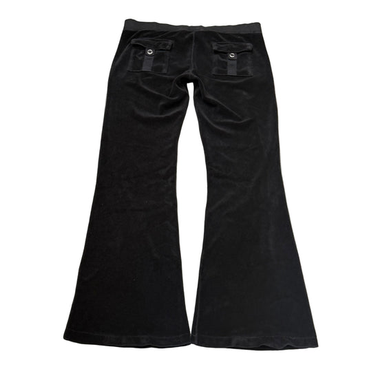 Vintage Juicy Couture Women's Black Terry Cloth Flared Track Pant Pockets Size S
