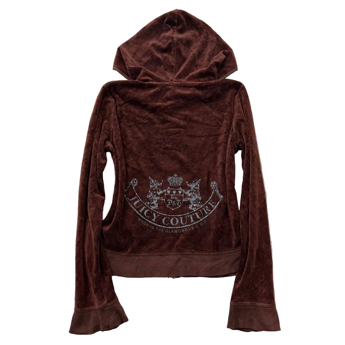 RARE Vintage Juicy Couture Scottie Dogs Womens Brown Velour Zip-Up Hoodie Size S