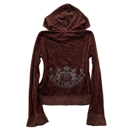 RARE Vintage Juicy Couture Scottie Dogs Womens Brown Velour Zip-Up Hoodie Size S