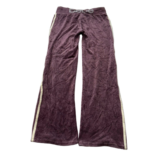 Bebe 2b Women's Burgundy Velour Flared Track Pant Side Striped Loungewear Size S