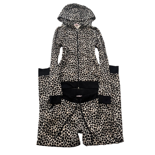 Juicy Couture Womens Leopard Print Velour Tracksuit Set Hoodie & Pant Y2k Size L