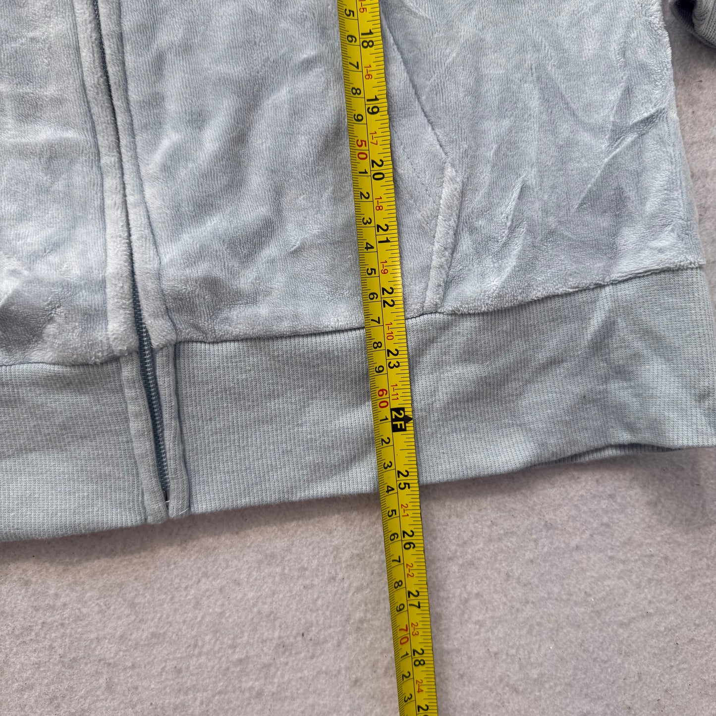 Vintage Juicy Couture Women's Ice Blue Velour Zip Up Hoodie Loungewear Size L