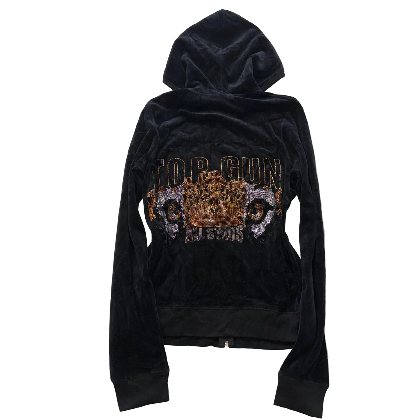 Top Gun All Stars Womens Black Zip Up Hoodie Gold Silver Rhinestone Logo Size XL