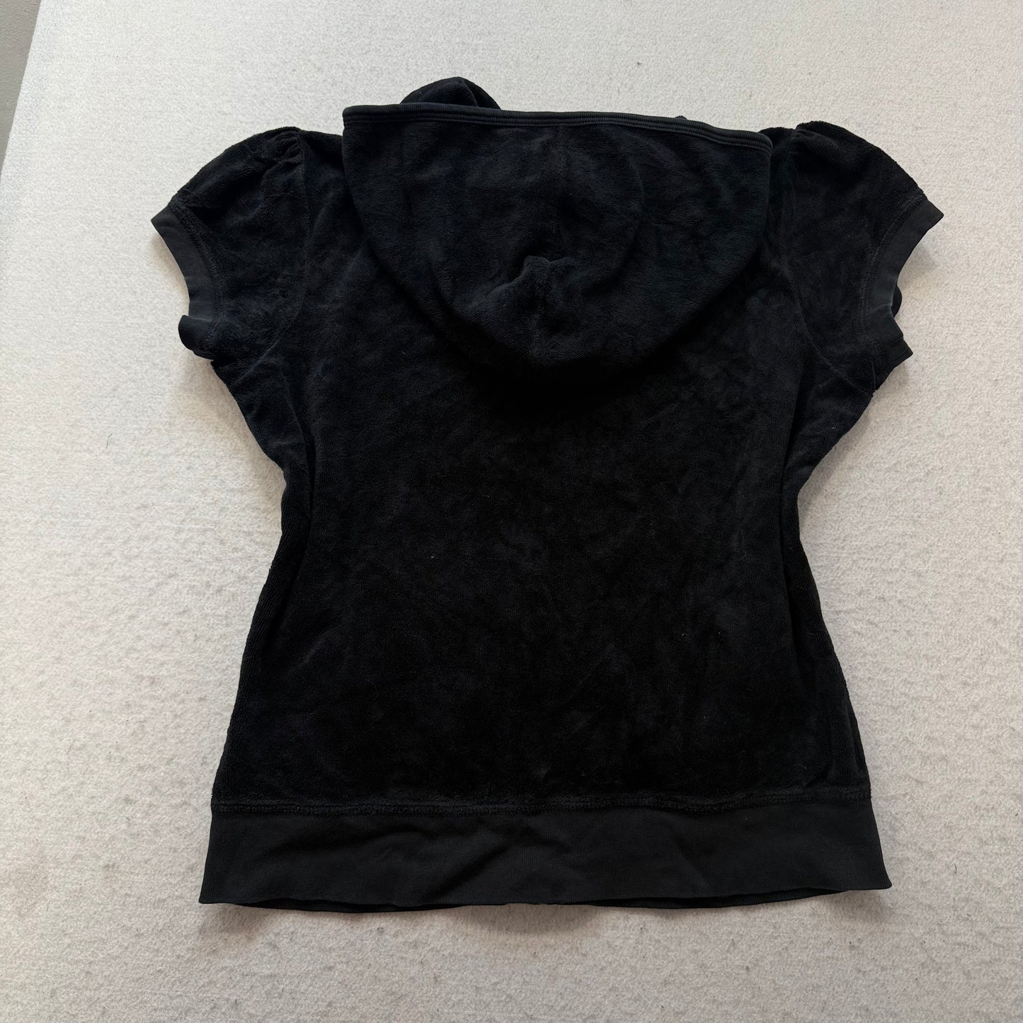 Juicy Couture Womens Black Terry Cloth Zip-Up Hoodie Short Sleeve Pocket Size XL