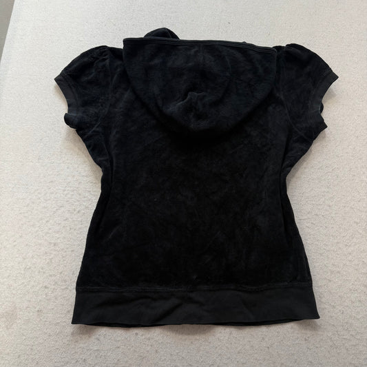 Juicy Couture Womens Black Terry Cloth Zip-Up Hoodie Short Sleeve Pocket Size XL
