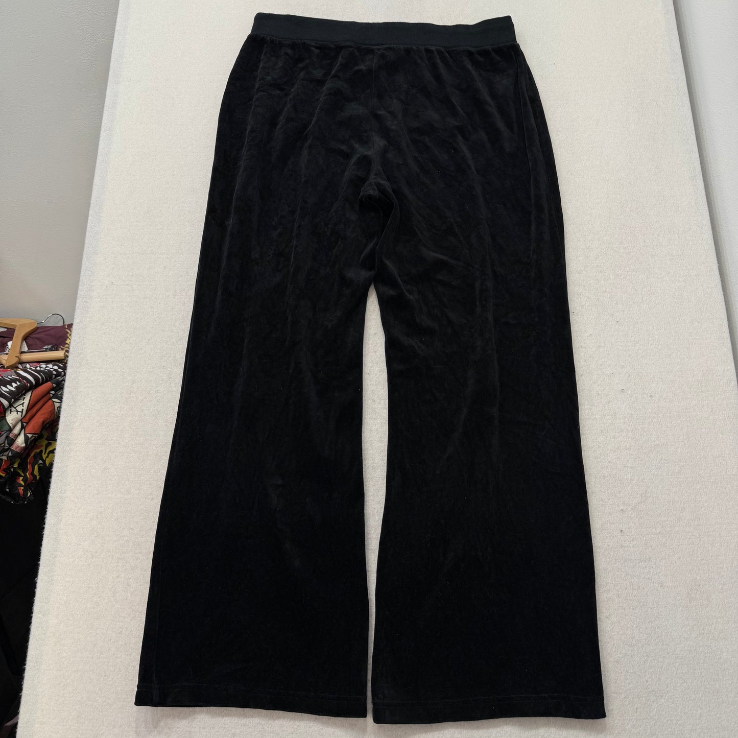 Juicy Couture Womens Black Velour Flared Track Pants Loungewear Low Rise Size XL