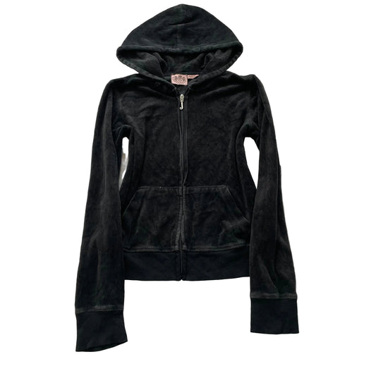 Juicy Couture Women's Jet Black Velour Full Zip Hoodie Pockets Loungewear Size M