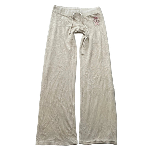 Vtg Juicy Couture Women's Cream Velour Flared Track Pant Rhinestones Logo Size S