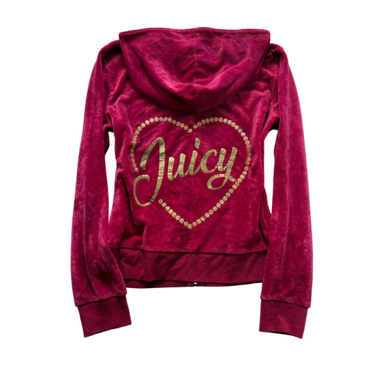 Juicy Couture Women's Hot Pink Velour Zip-Up Hoodie Back Glitter Logo Y2k Size S