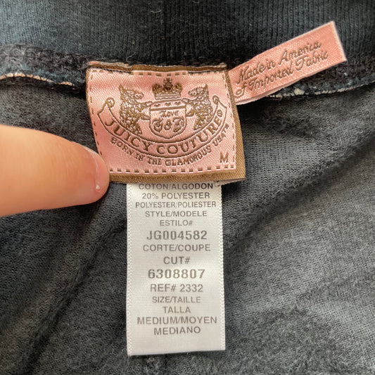 Juicy Couture Women's Charcoal Velour Flared Track Pant Rhinestones Logo Size M