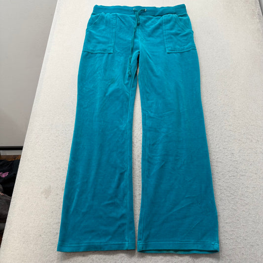 Juicy Couture Women Aqua Blue Velour Flared Track Pant Drawstring Pocket Size XL