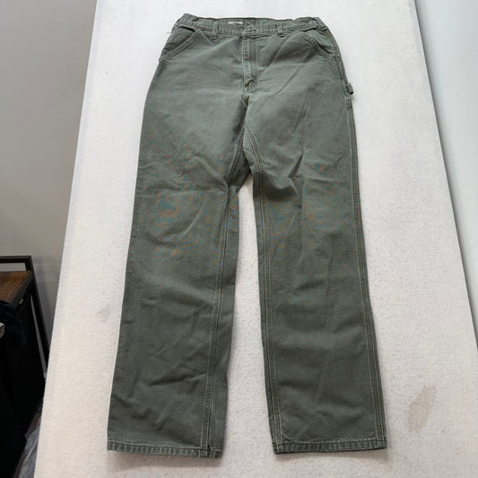 Carhartt B11 Men's Olive Straight Washed Duck Work Pants Dungaree Fit Size 34x36