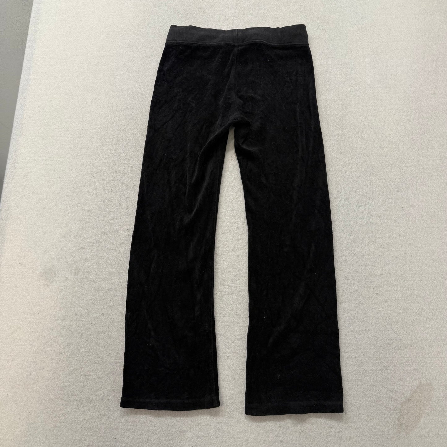 Juicy Couture Women's Black Velour Flared Track Pant Rhinestones Logo Y2K Size 7