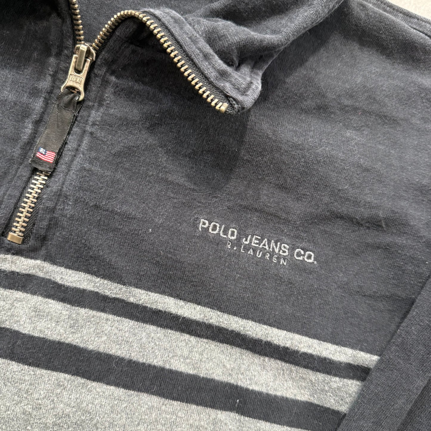 Vintage Polo Jeans Co. Ralph Lauren Men Black Gray Quarter-Zip Sweatshirt Size L