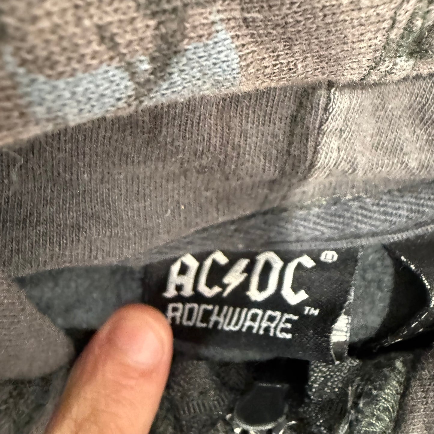 AC/DC Rockware Charcoal Gray Cotton Blend AOP Zip Up Hoodie Long Sleeves Size L
