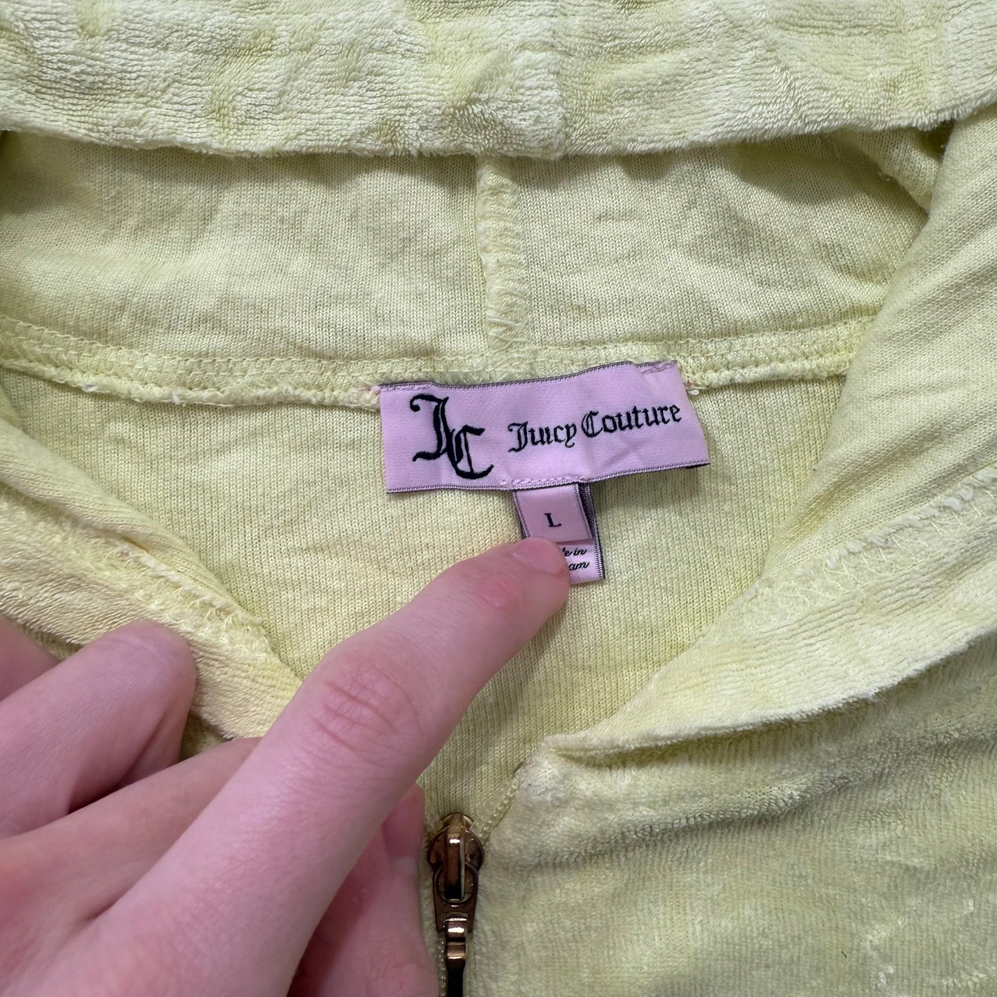 Juicy Couture Women's Yellow Terry Cloth Zip-Up Hoodie Long Sleeve Casual Size L