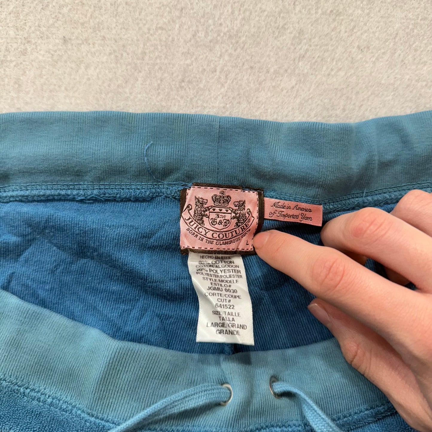 Vintage Juicy Couture Women's Steel Blue Terrycloth Wide Leg Track Pant Size L