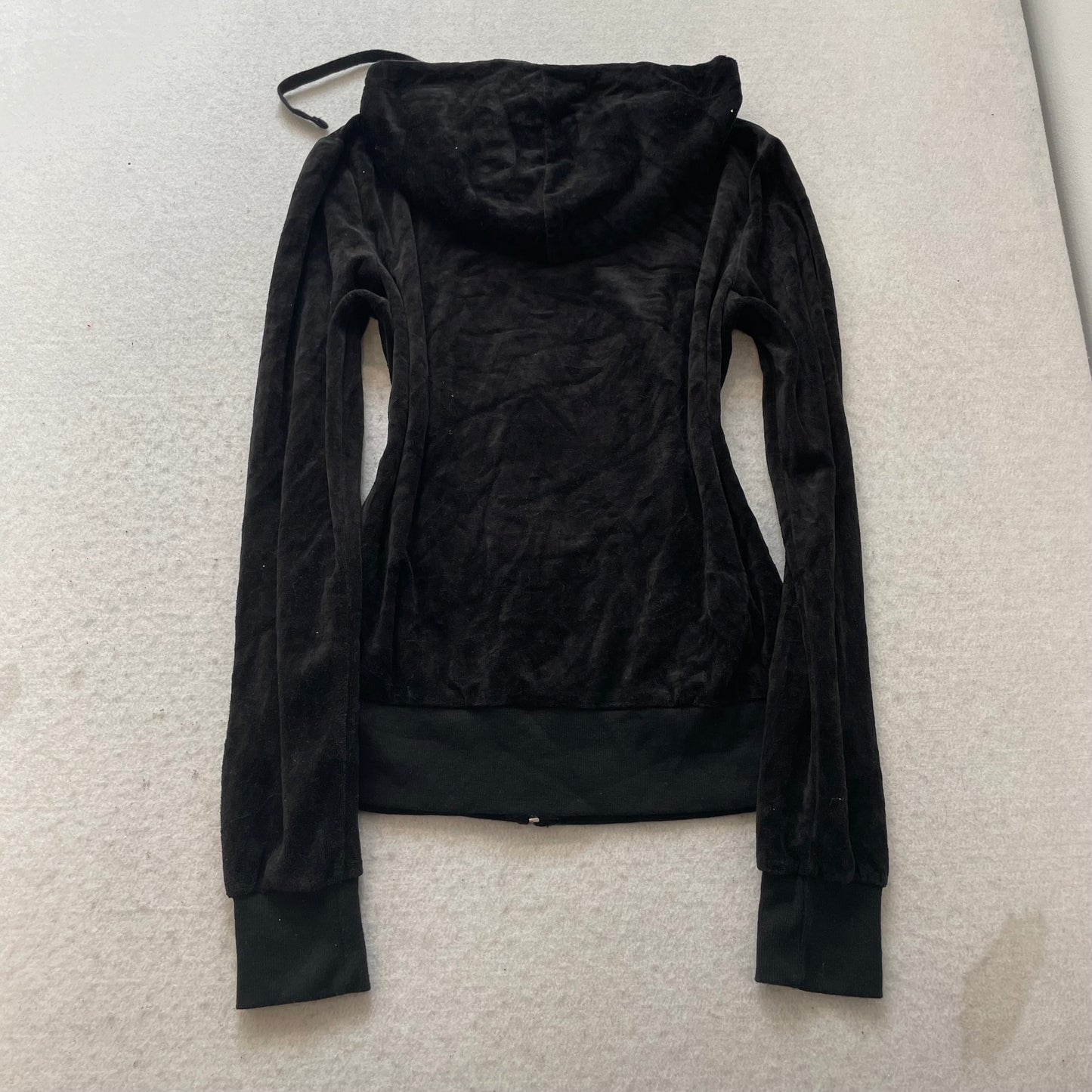Juicy Couture Women Black Velour Zip-Up Hoodie Streetwear Pockets Classic Size M