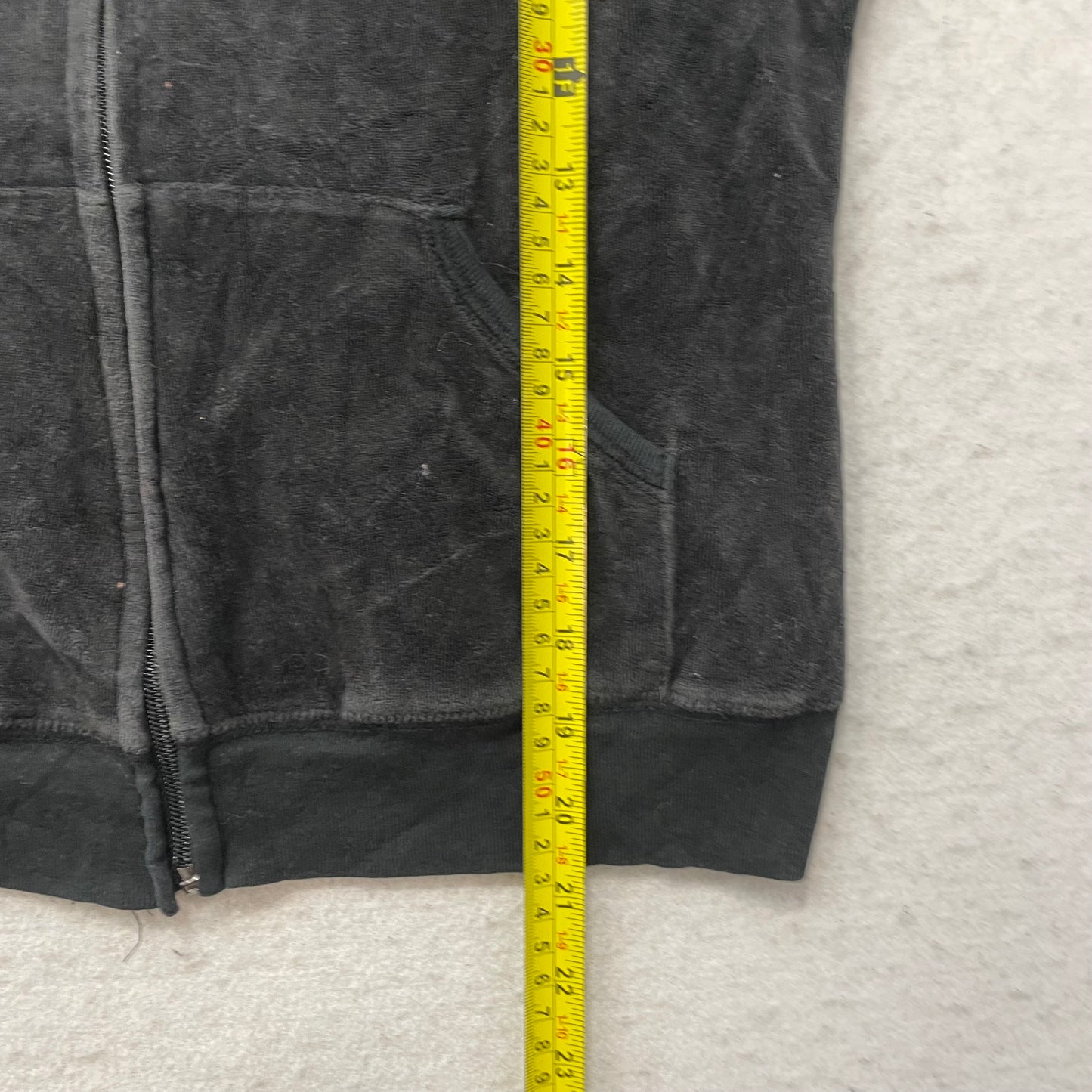 Vintage Juicy Couture Women's Black Velour Zip-Up Hoodie Pockets Y2k Size S