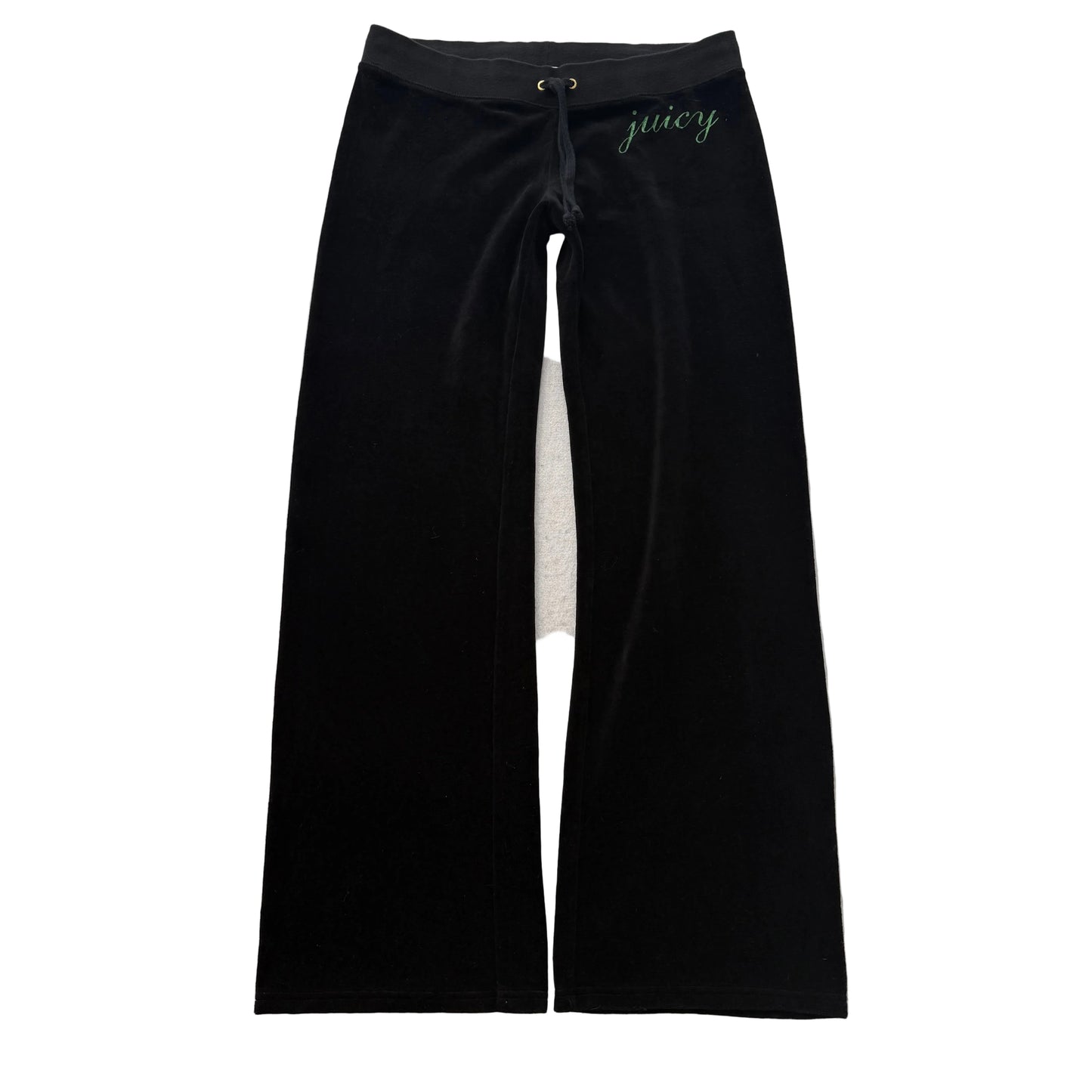 Juicy Couture Women's Jet Black Velour Flared Track Pant Logo Preppy Y2K Size L