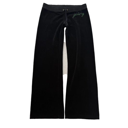 Juicy Couture Women's Jet Black Velour Flared Track Pant Logo Preppy Y2K Size L