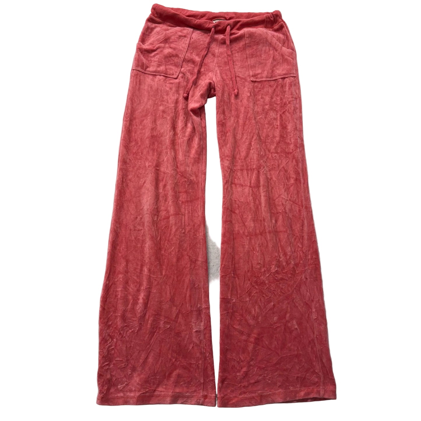 Vintage Juicy Couture Women's Coral Pink Velour Flared Track Pant Pockets Size L