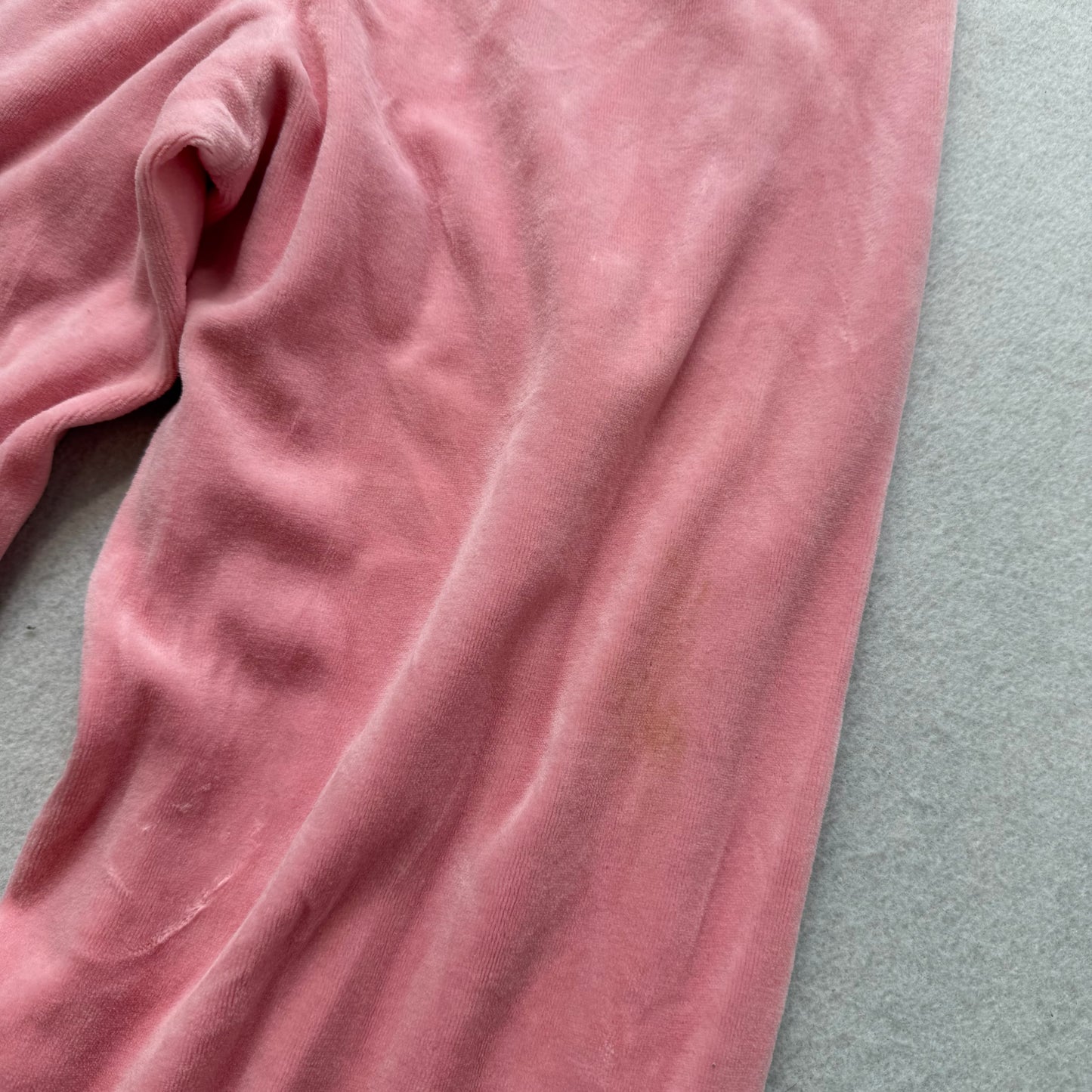 Vintage Juicy Couture Women's Pink Velour Flared Track Pants Glitter Logo Size S