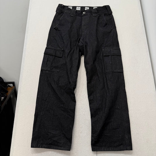 FB County Mens Black Cotton Blend Baggy Fit Cargo Denim Pants Streetwear Size 32
