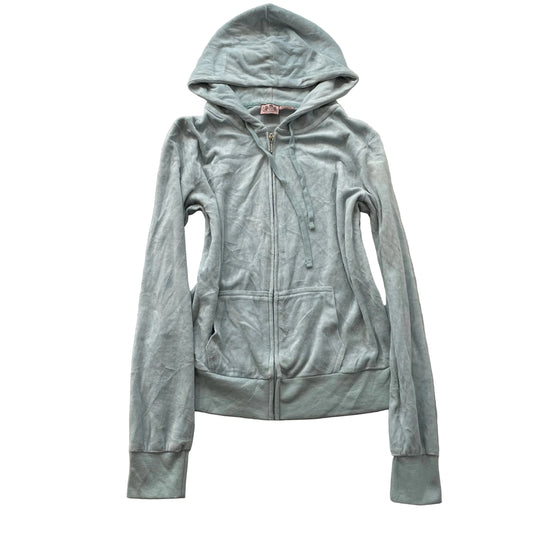 Juicy Couture Women's Light Sage Green Velour Zip-Up Hoodie Drawstring Size XL