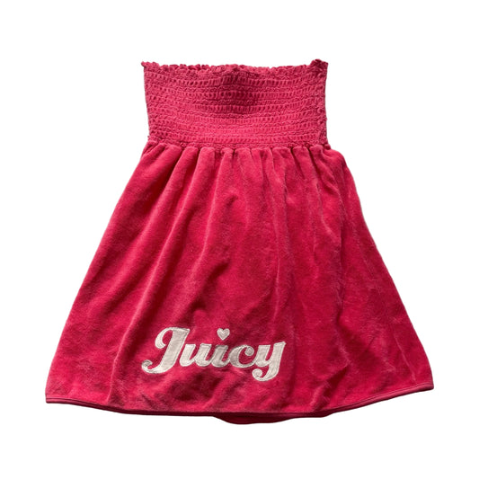 Vintage Juicy Couture Womens Hot Pink Terry Cloth Smocked Flared Mini Skirt Size S