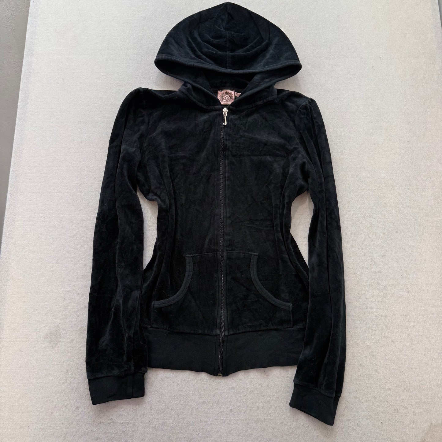 Vintage Juicy Couture “Scottie Dogs" Women's Black Velour Zip Up Hoodie Size L