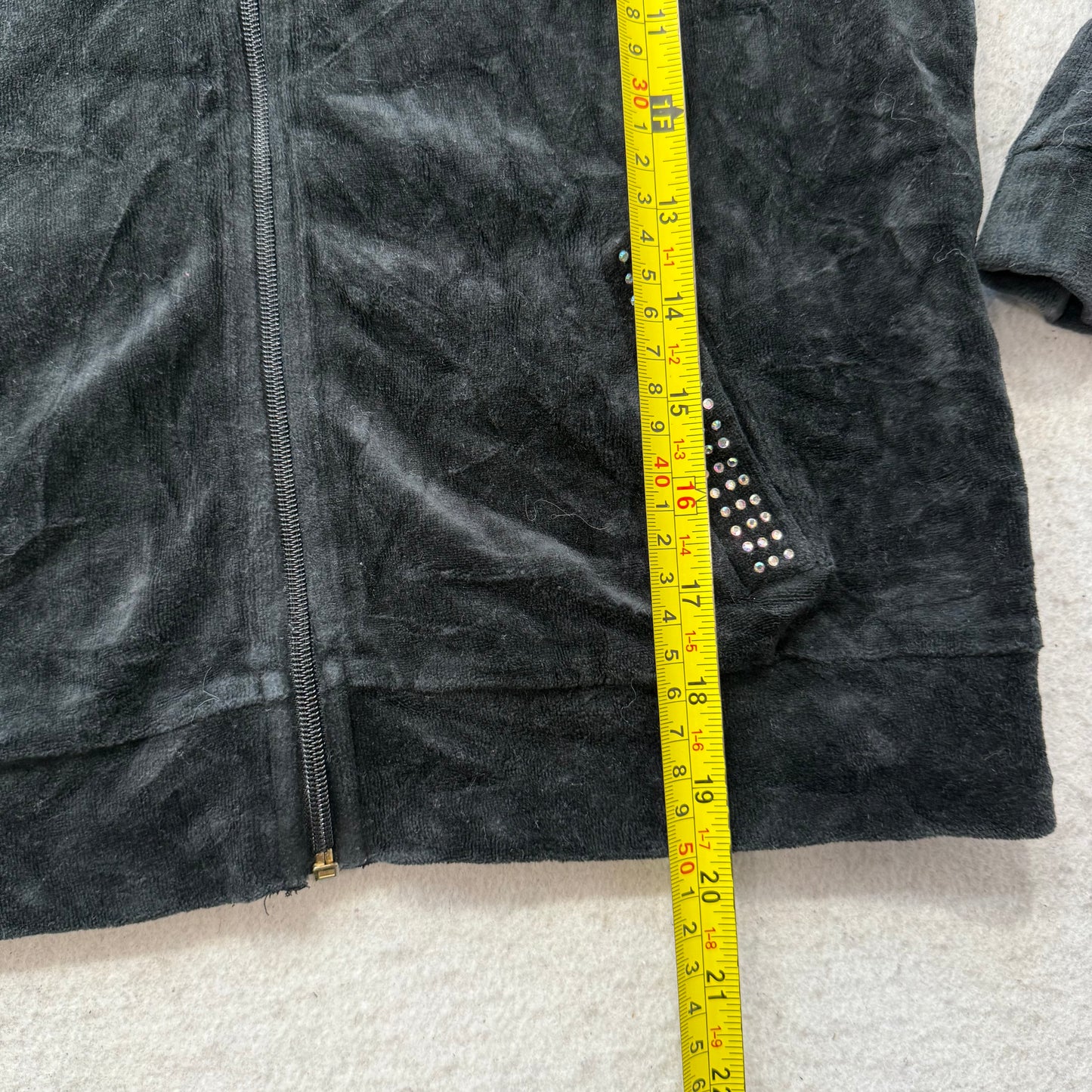 Juicy Couture Women's Black Velour Full Zip Hoodie Rhinestone Back Design Size M