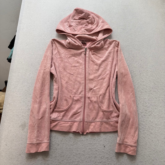 Vintage Juicy Couture Los Anglos Women's Pink Velour Zip-Up Hoodie Y2k Size L