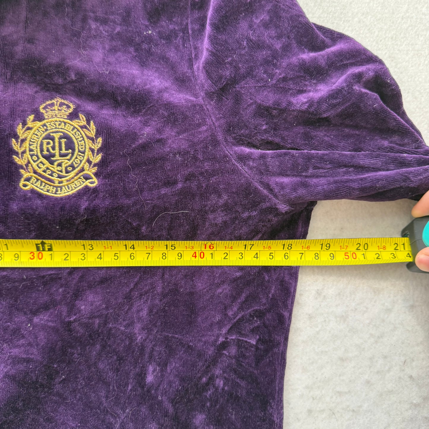 Ralph Lauren Women Deep Purple Velour Zip-Up Track Jacket Embroidery Logo Size M