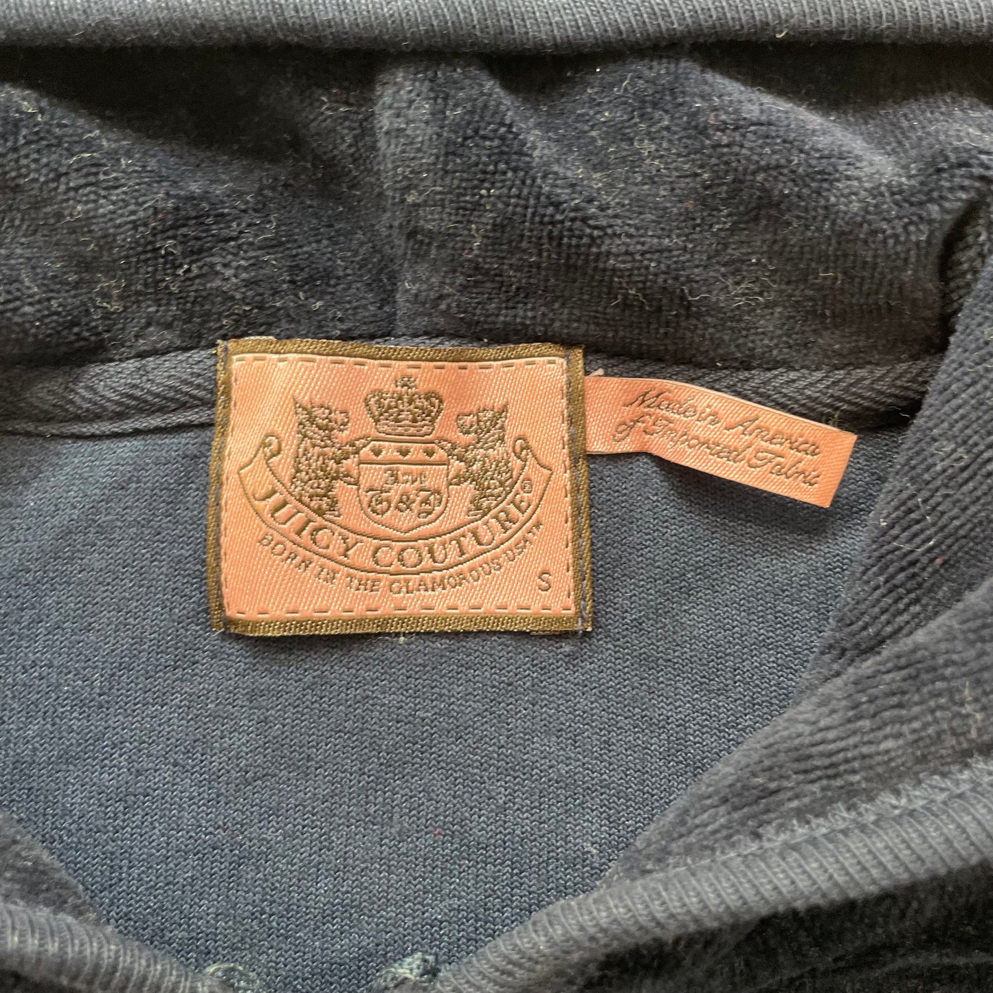 Vintage Juicy Couture Womens Navy Blue Full Zip Hoodie Loungewear Pockets Size S