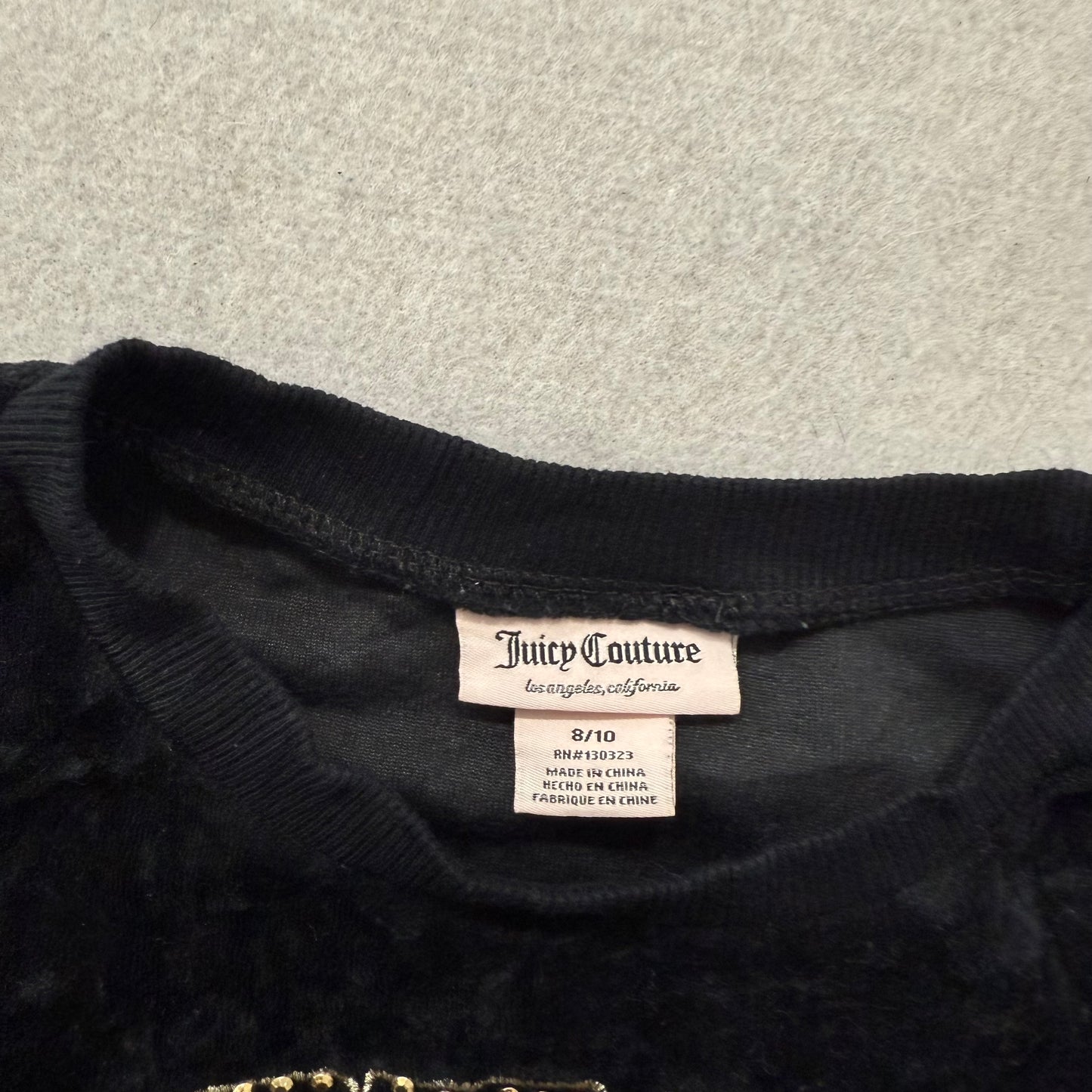 Juicy Couture Women's Black Velour Sweatshirt Crew Neck Studded logo Size 8/10