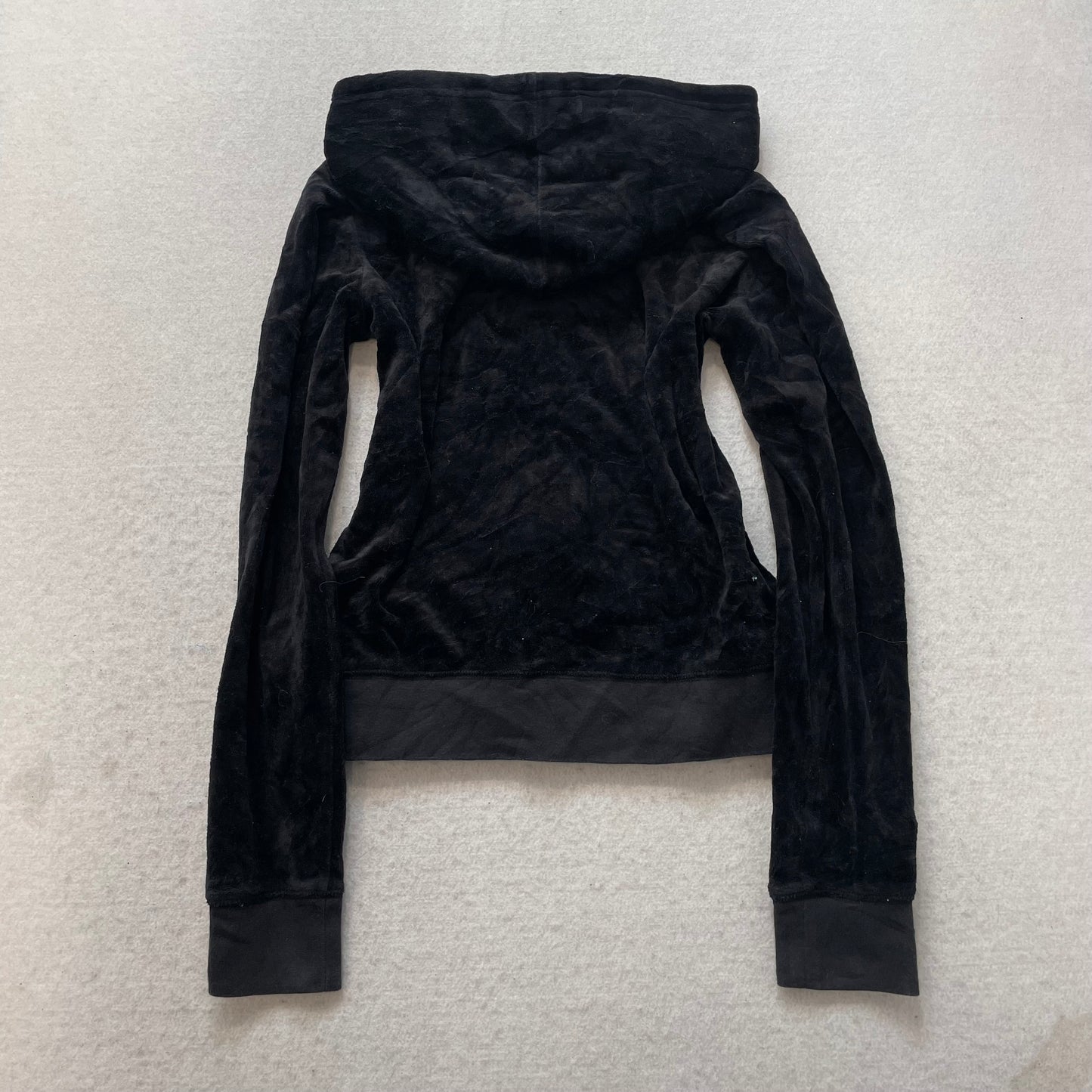 Juicy Couture Women's Black Velour Full Zip Hoodie Loungewear Pockets Y2K Size M