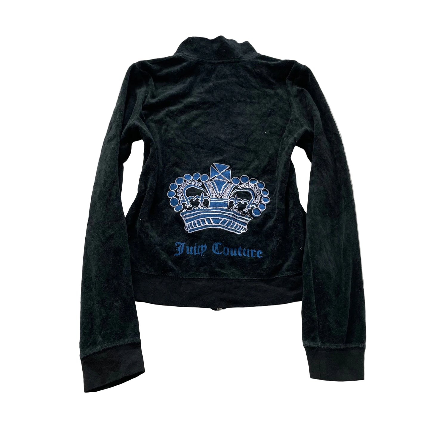 Juicy Couture Women's Black Velour Zip-Up Track Jacket Crown Logo Graphic Size M