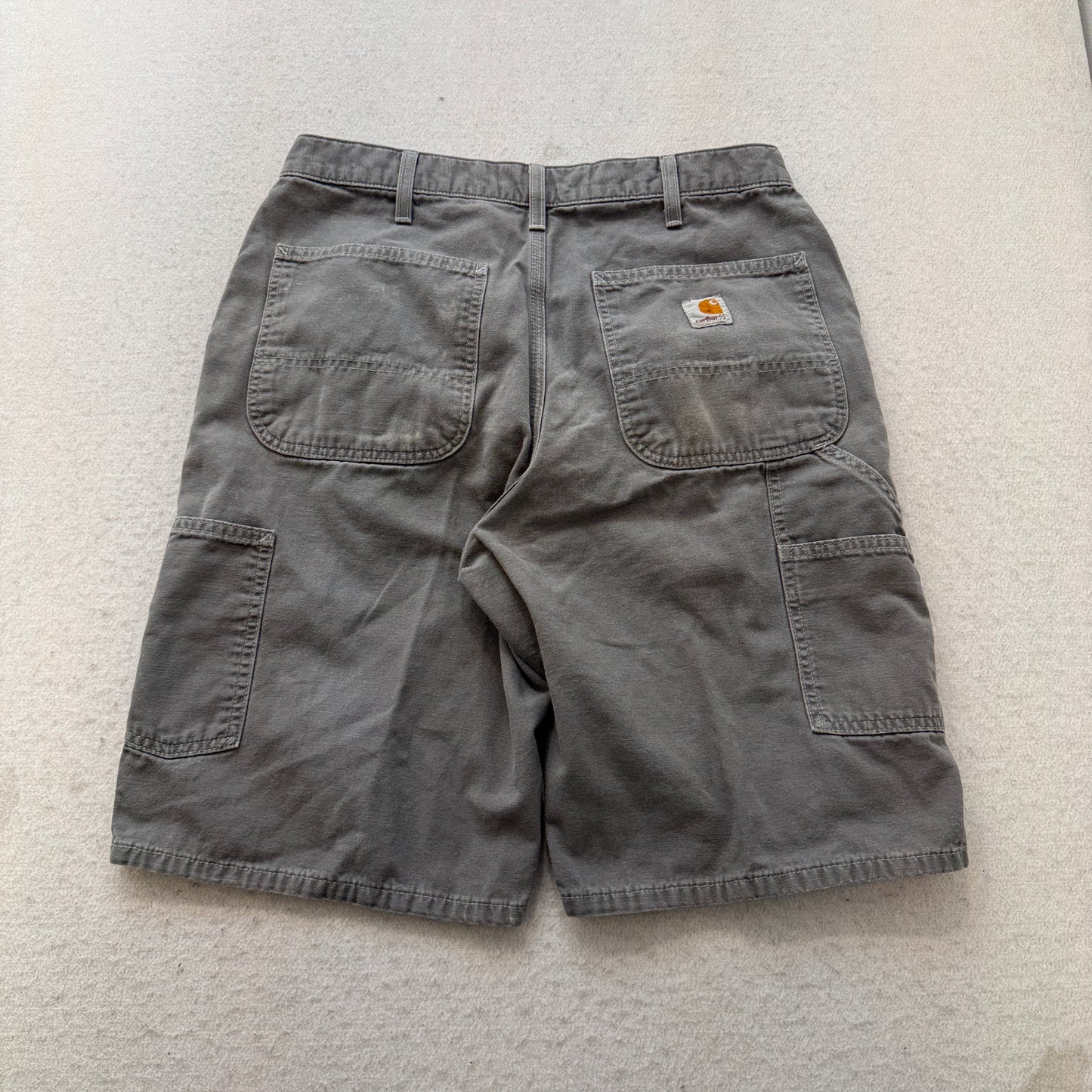 Carhartt B276 Men's Gray Canvas Duck Work Shorts Utility Carpenter Logo Size 32