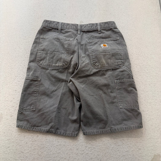 Carhartt B276 Men's Gray Canvas Duck Work Shorts Utility Carpenter Logo Size 32