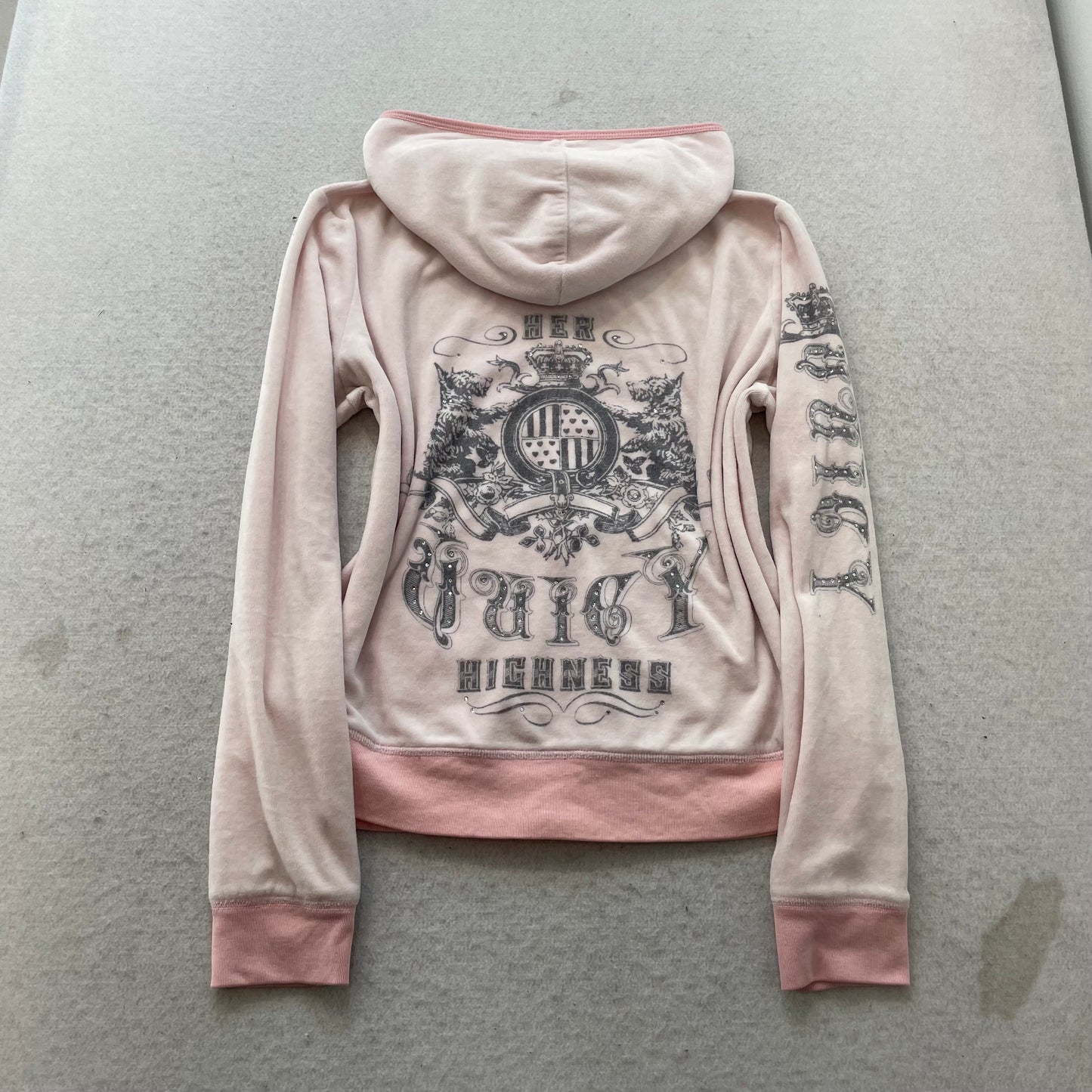 Juicy Couture "Juicy Highness" Women's Pink Velour Zip-Up Hoodie Graphic Size XL