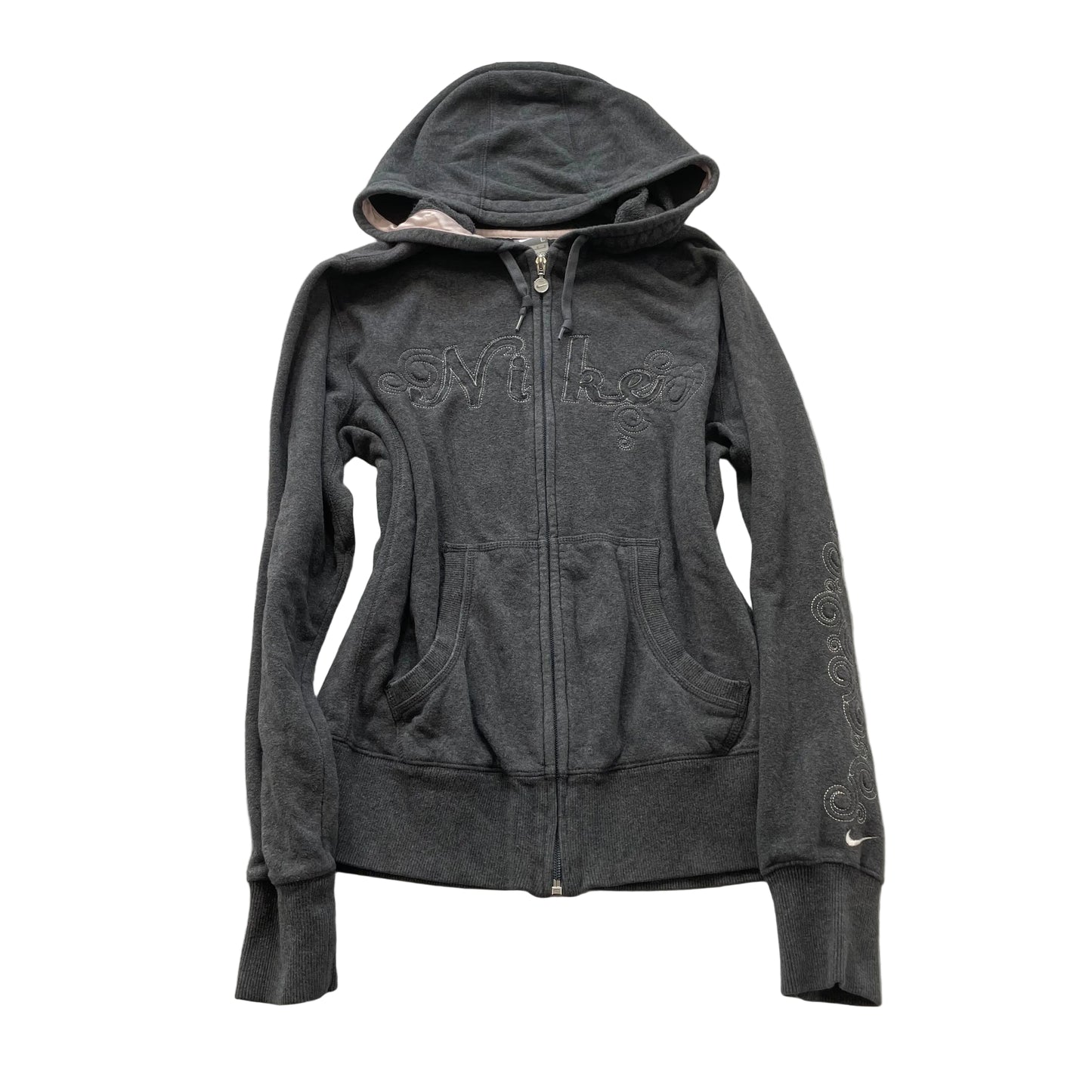 Nike Women's Charcoal Gray Fleece Full Zip Hoodie Embroidered Script Logo Size L