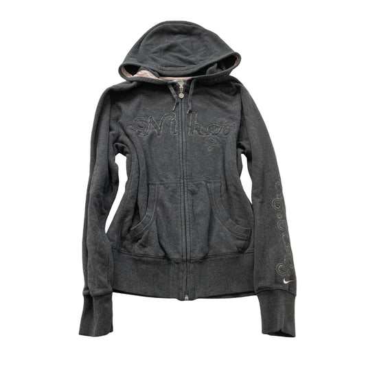 Nike Women's Charcoal Gray Fleece Full Zip Hoodie Embroidered Script Logo Size L
