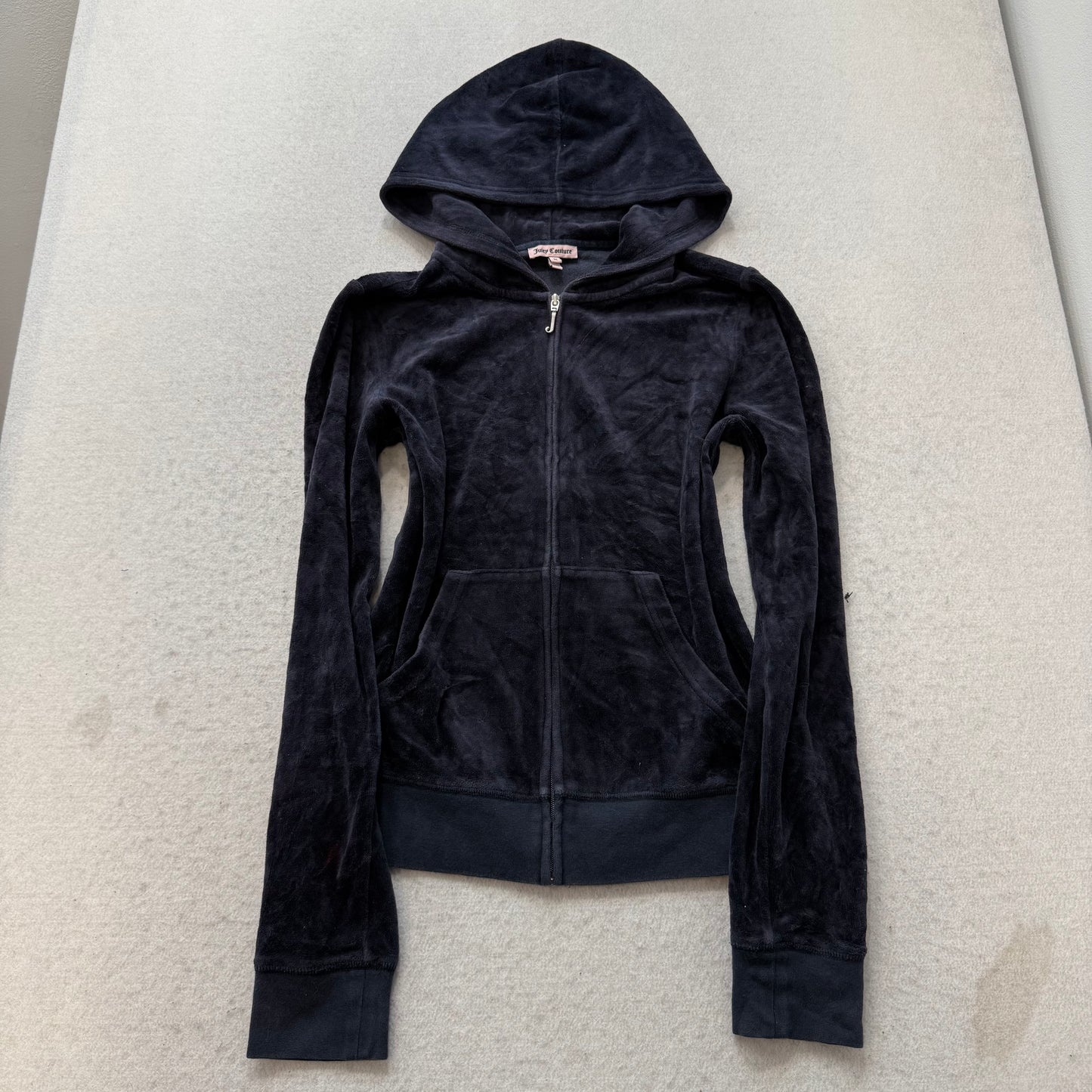 Juicy Couture Women's Navy Velour Full Zip Hoodie Rhinestone Crown Logo Size M